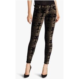 7 For All Mankind Brocade Velvet Black Gold Damask Print Skinny Jeans Size 26